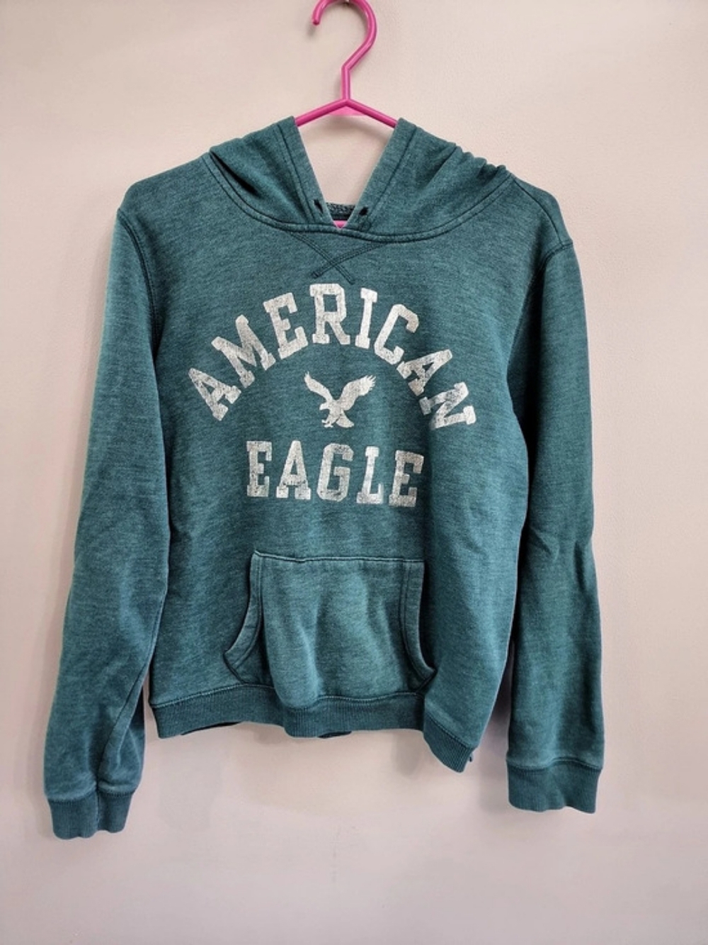 American Eagle Outfitters Graphic Pullover Hoodie Teal Size Large